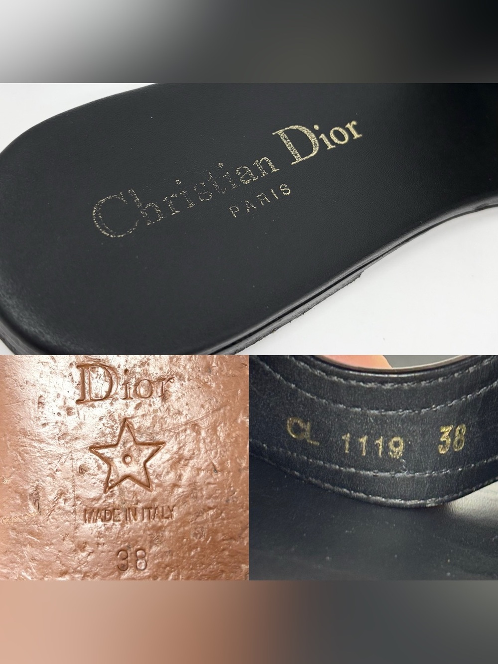 Dior 30 Montaigne Slides Black Calfskin Gold CD Logo Sandals Size 38 8 Authentic - Picture 15 of 15